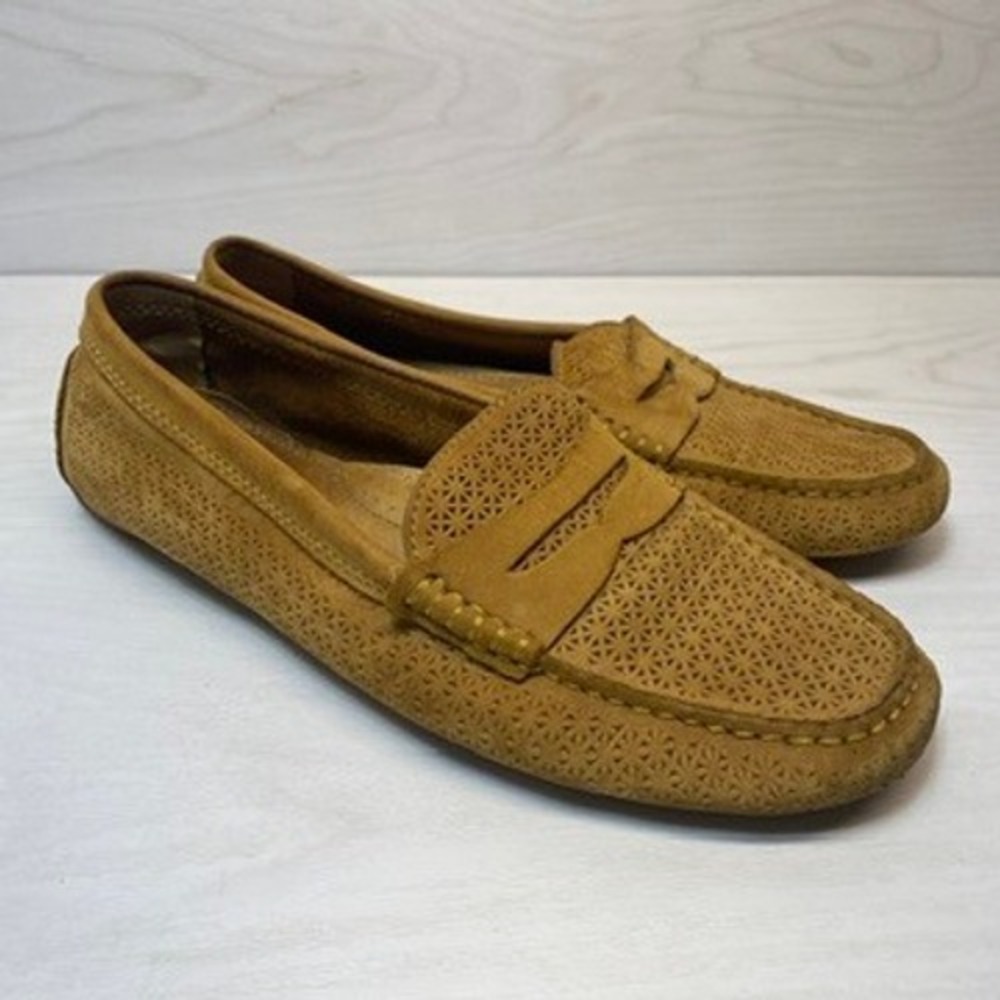 Lauren Ralph Lauren Womens 7.5B Camila Penny Loafers Perforated Tan Suede‎ Mocs